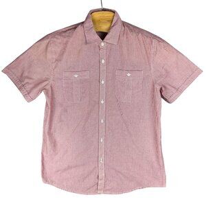 Direction Los Angeles Mens M Red White Striped Button-Up Short Sleeve Pockets